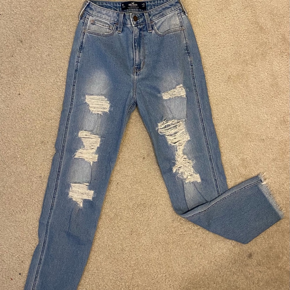 Blue, distressed mom jeans